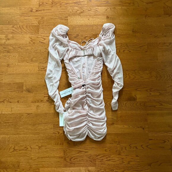 NWT For Love and Lemons All That Glitters Pink Long Sleeve Mini Dress XXS Blush - Picture 4 of 5